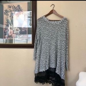 Altar'd State Popcorn Sweater Dress Lace Trim Size S/M